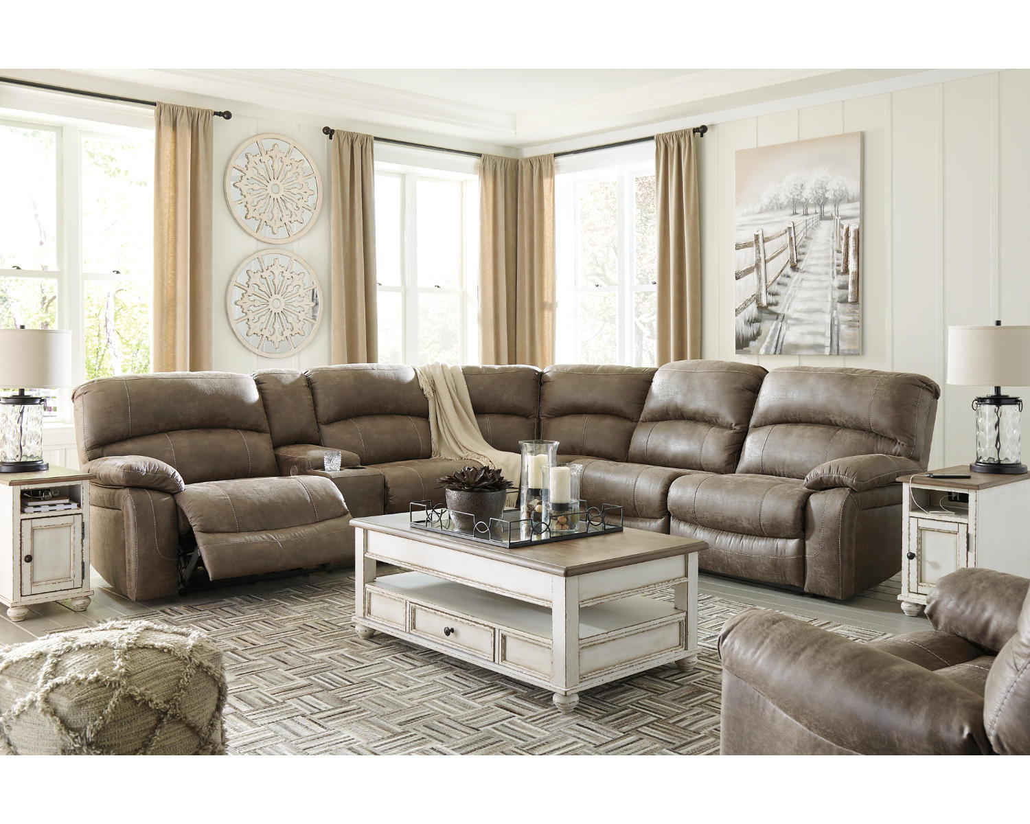 Realyn Coffee Table and 2 Chairside End Tables