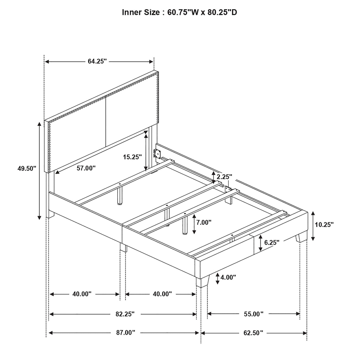 Cama Boyd tapizada Queen con paneles en color marfil
