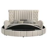 Cama Sonya tapizada Eastern King redonda con almacenaje en color marfil