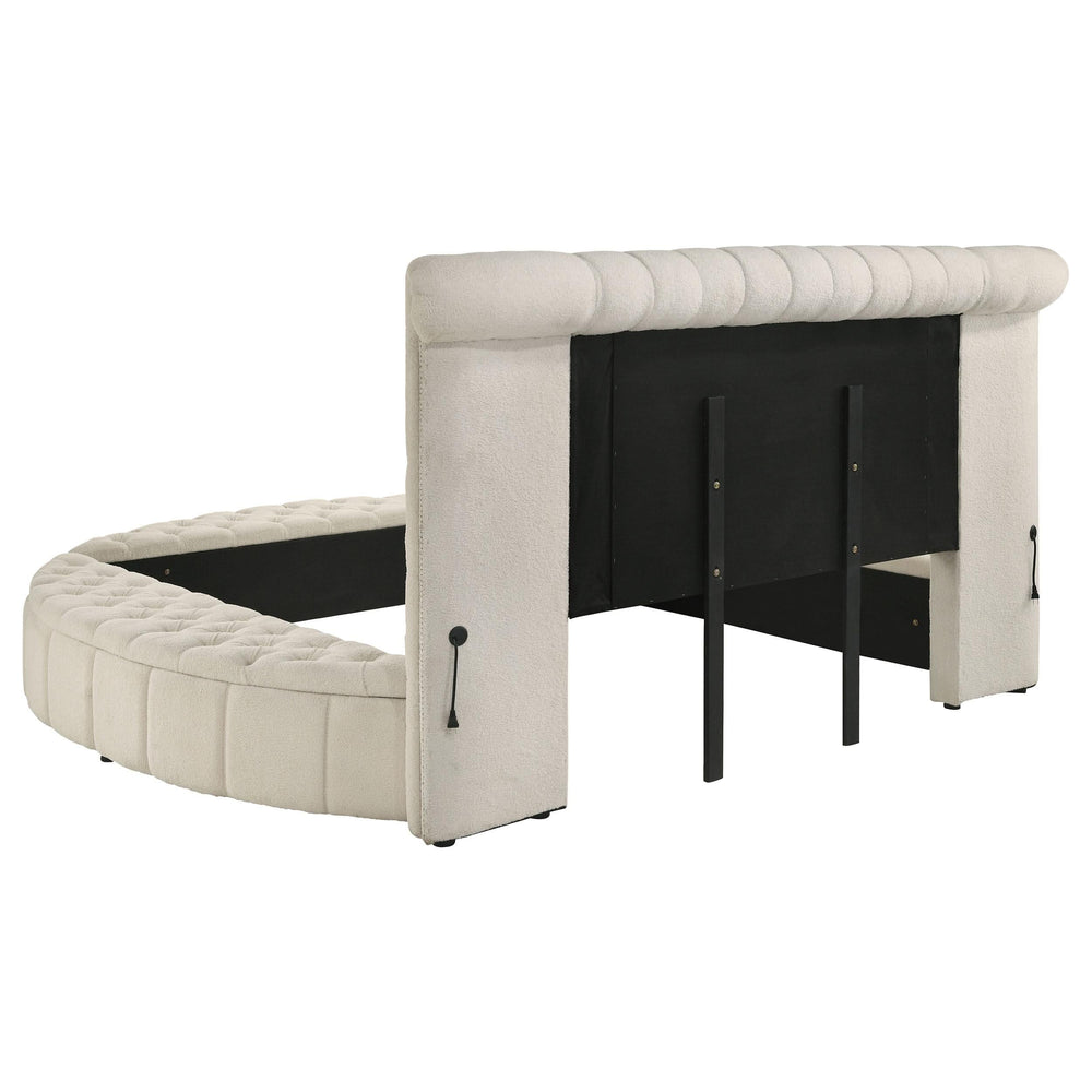 Cama Sonya tapizada Eastern King redonda con almacenaje en color marfil