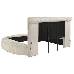 Cama Sonya tapizada Eastern King redonda con almacenaje en color marfil