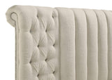 Cama Sonya tapizada Eastern King redonda con almacenaje en color marfil