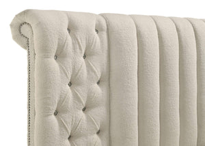 Cama Sonya tapizada Eastern King redonda con almacenaje en color marfil
