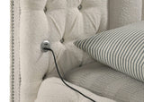 Cama Sonya tapizada Eastern King redonda con almacenaje en color marfil