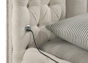 Cama Sonya tapizada Eastern King redonda con almacenaje en color marfil