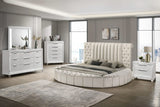 Cama Sonya tapizada Eastern King redonda con almacenaje en color marfil