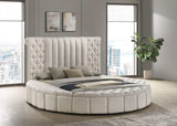 Cama Queen redonda tapizada Sonya con almacenaje en color marfil