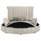Cama Queen redonda tapizada Sonya con almacenaje en color marfil
