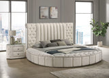 Cama Queen redonda tapizada Sonya con almacenaje en color marfil