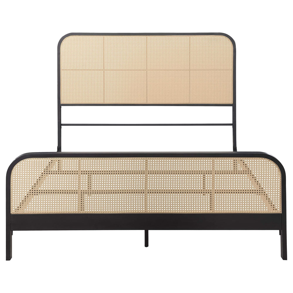 Cama Queen de metal con estructura de caña abierta Lanewood, color negro