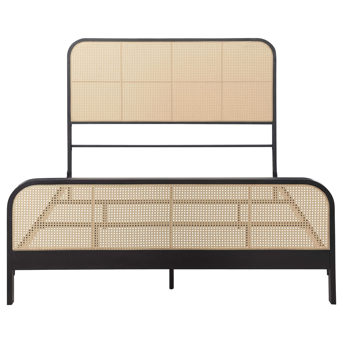Cama Queen de metal con estructura de caña abierta Lanewood, color negro