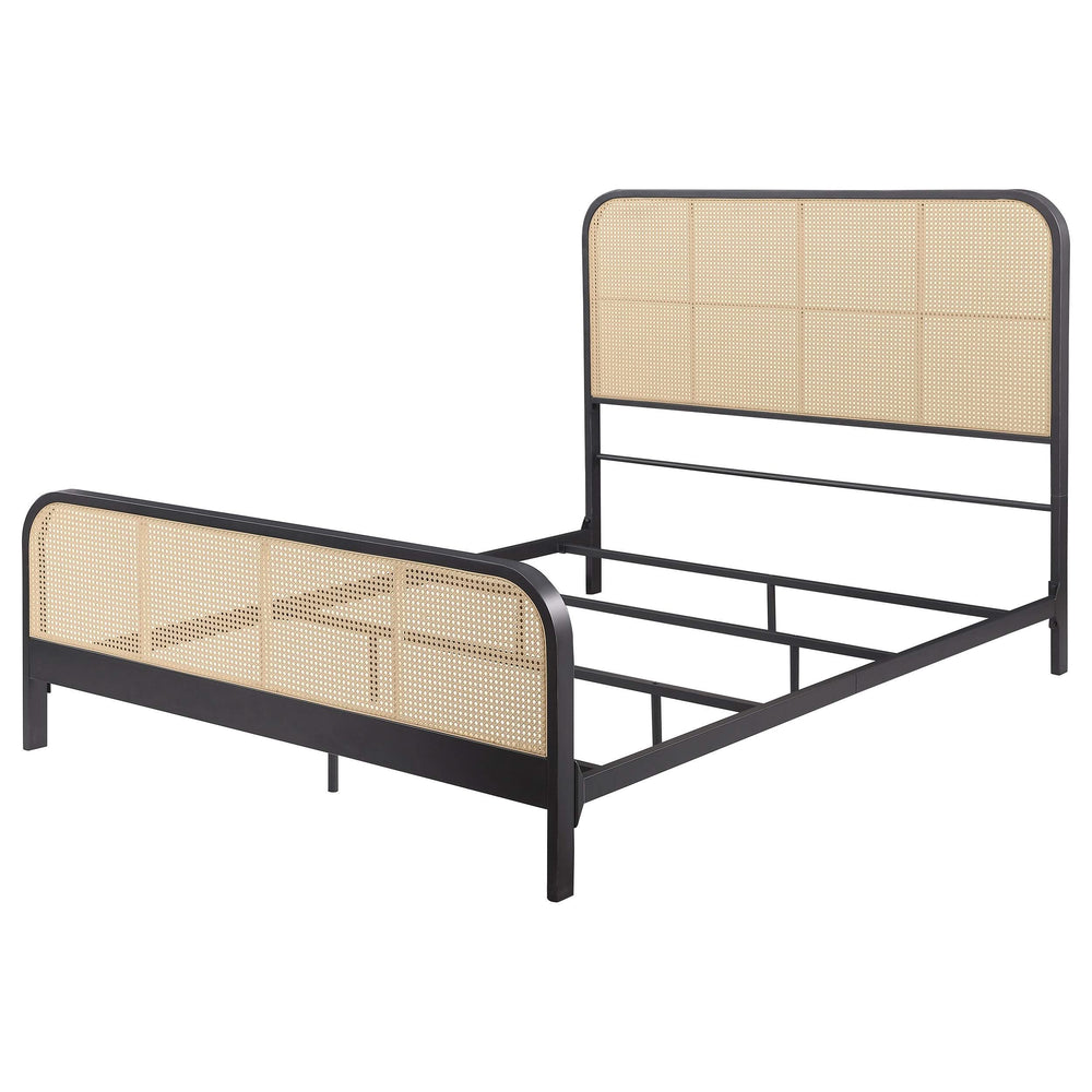 Cama Queen de metal con estructura de caña abierta Lanewood, color negro