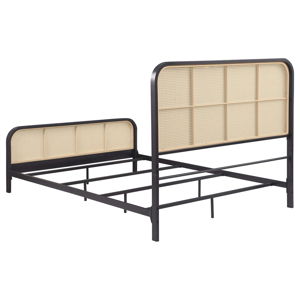 Cama Queen de metal con estructura de caña abierta Lanewood, color negro