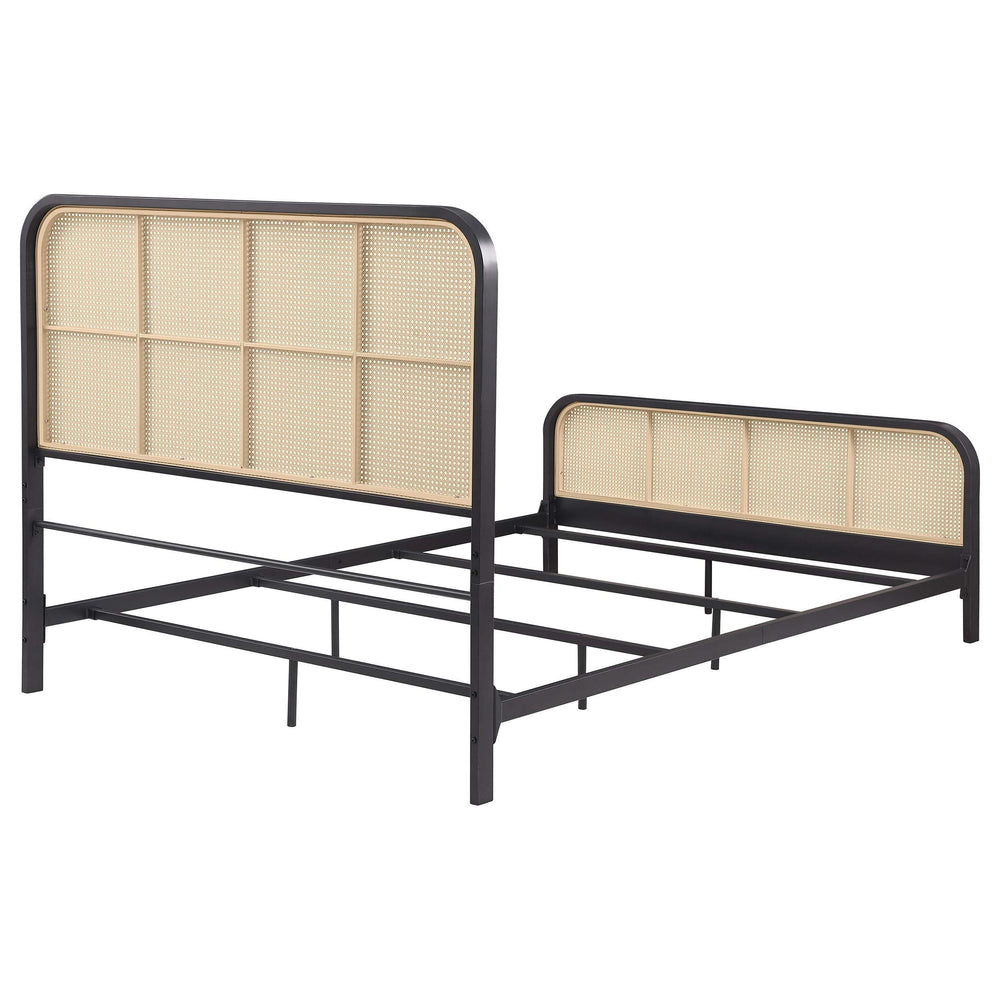 Cama Queen de metal con estructura de caña abierta Lanewood, color negro