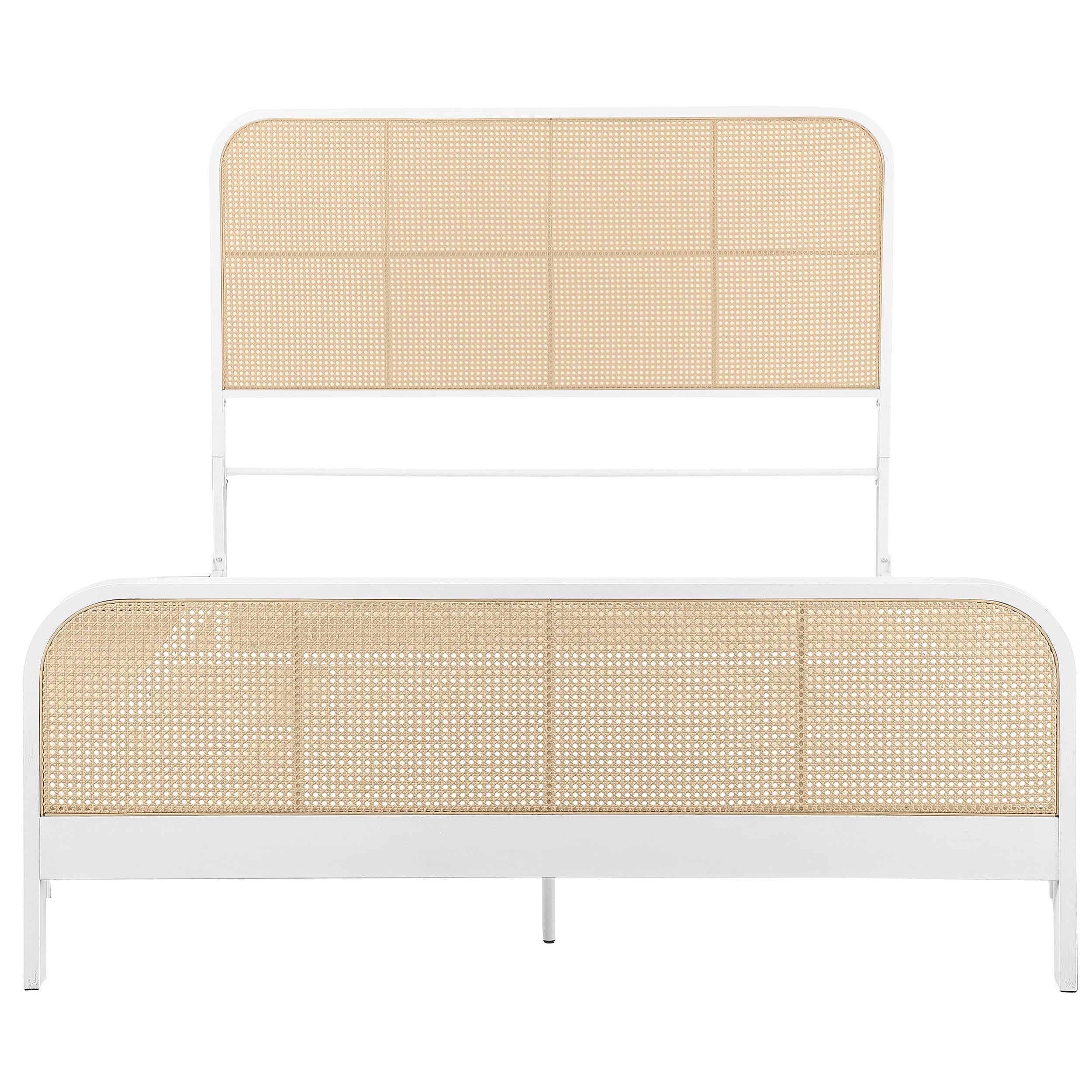 Lanewood Open Cane Webbing Metal Queen Bed White