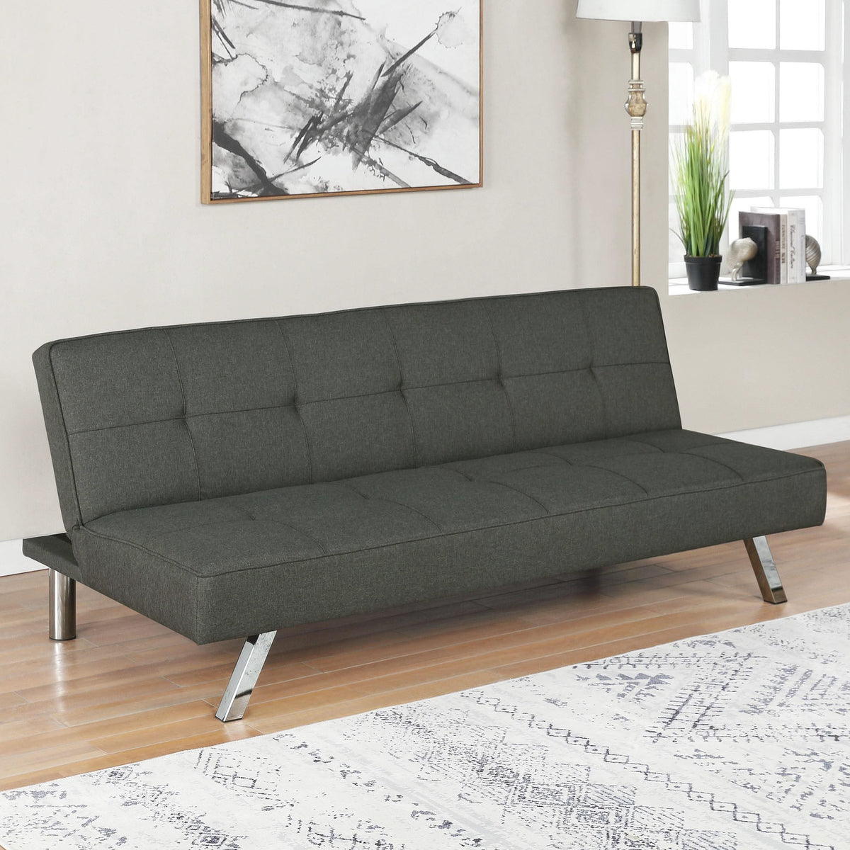 Sofá cama convertible capitoné tapizado Joel gris