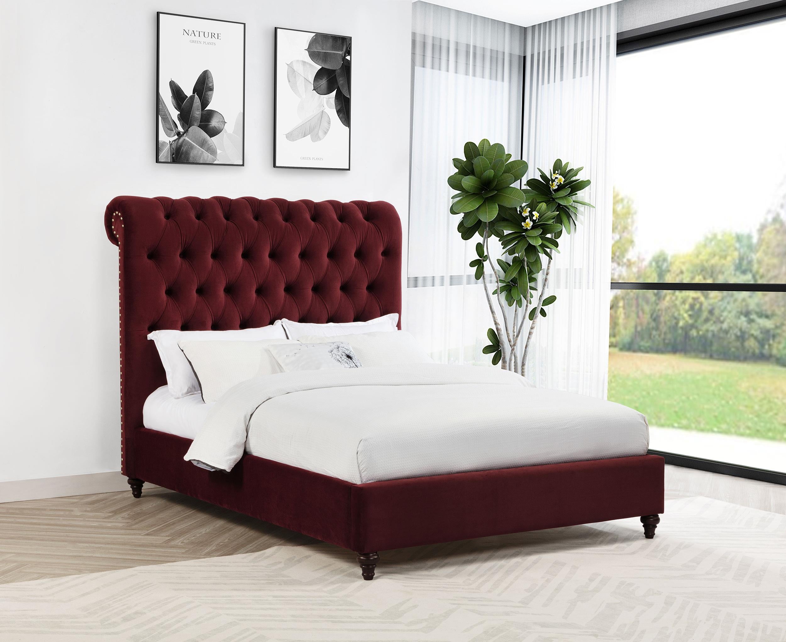 Devon 57-inch Upholstered Full Panel Bed Wine Red