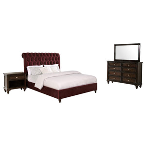 Juego de dormitorio Devon California King de 4 piezas en rojo y roble oscuro