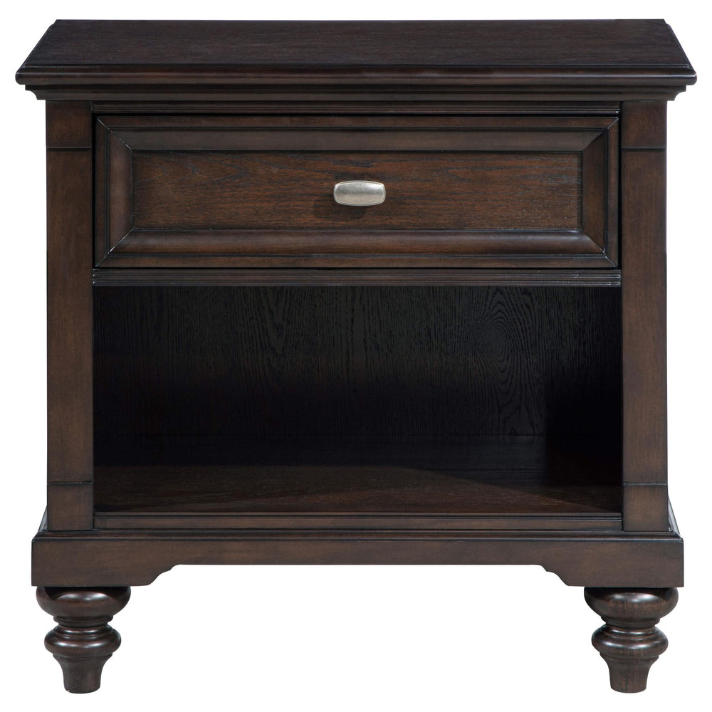 Juego de dormitorio Devon California King de 4 piezas en rojo y roble oscuro