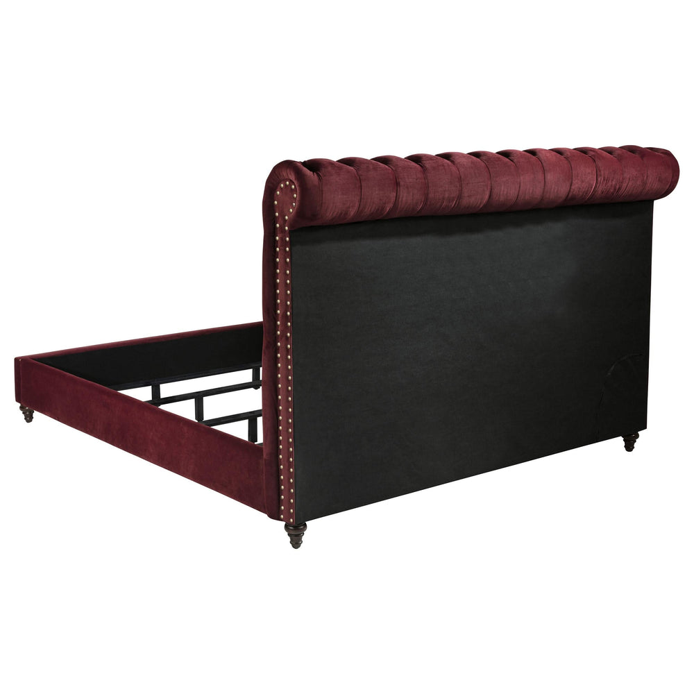 Juego de dormitorio Devon California King de 5 piezas en rojo y roble oscuro