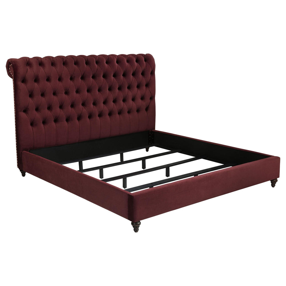 Cama tapizada Devon California King de 57 pulgadas con paneles en color vino tinto