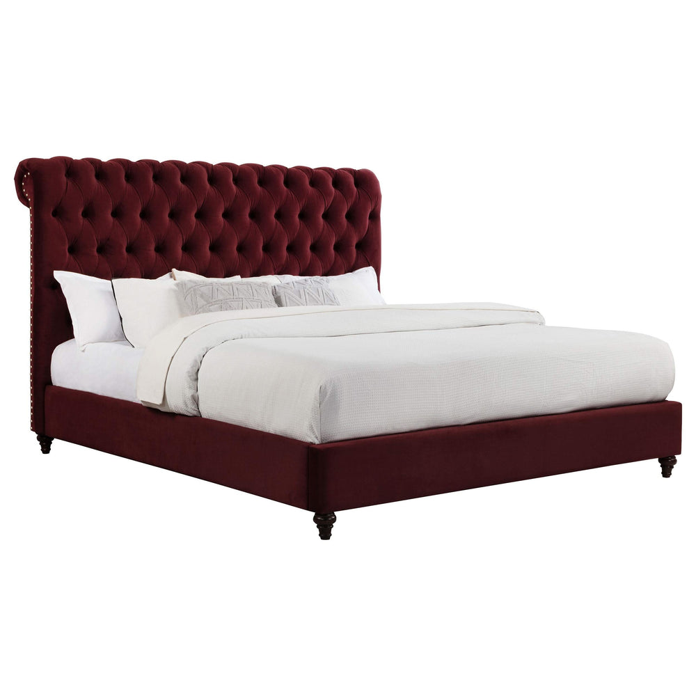 Cama tapizada Devon California King de 57 pulgadas con paneles en color vino tinto