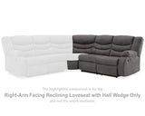 Loveseat reclinable con brazo derecho y media cuña Partymate