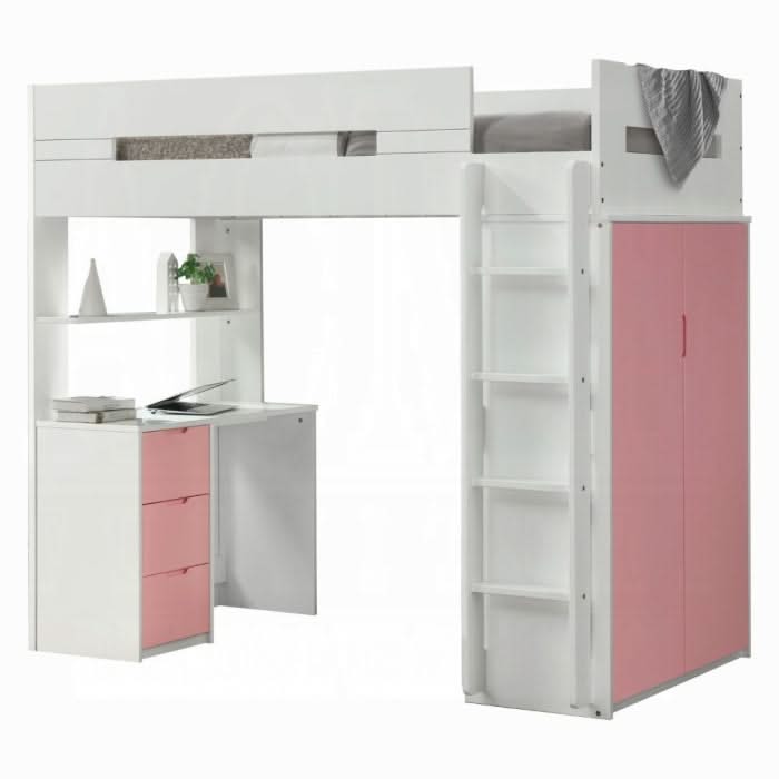 Cama alta individual Nerice con escritorio y armario