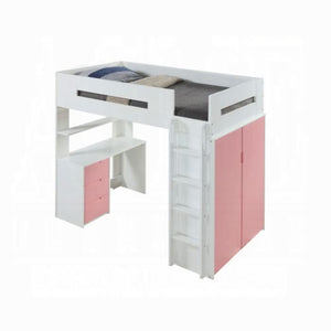 Cama alta individual Nerice con escritorio y armario