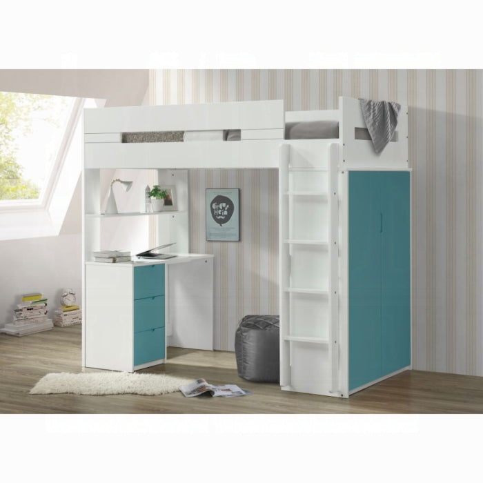 Nerice Twin Loft Bed W/Desk & Wardrobe