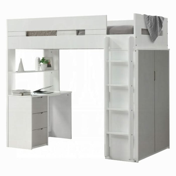 Cama alta individual Nerice con escritorio y armario