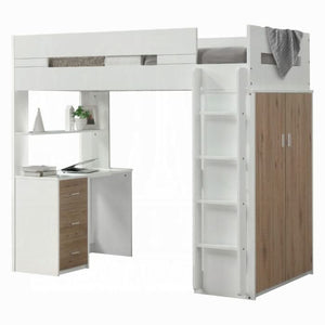 Cama alta individual Nerice con escritorio y armario