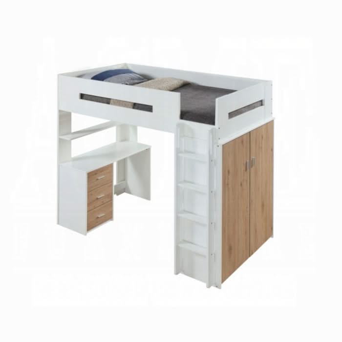 Cama alta individual Nerice con escritorio y armario