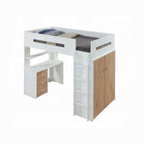 Cama alta individual Nerice con escritorio y armario