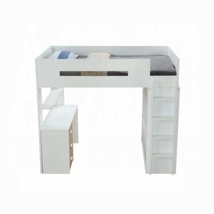 Cama alta individual Nerice con escritorio y armario