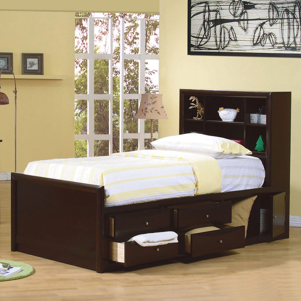 Cama con librería y almacenaje Phoenix Wood Twin Cappuccino