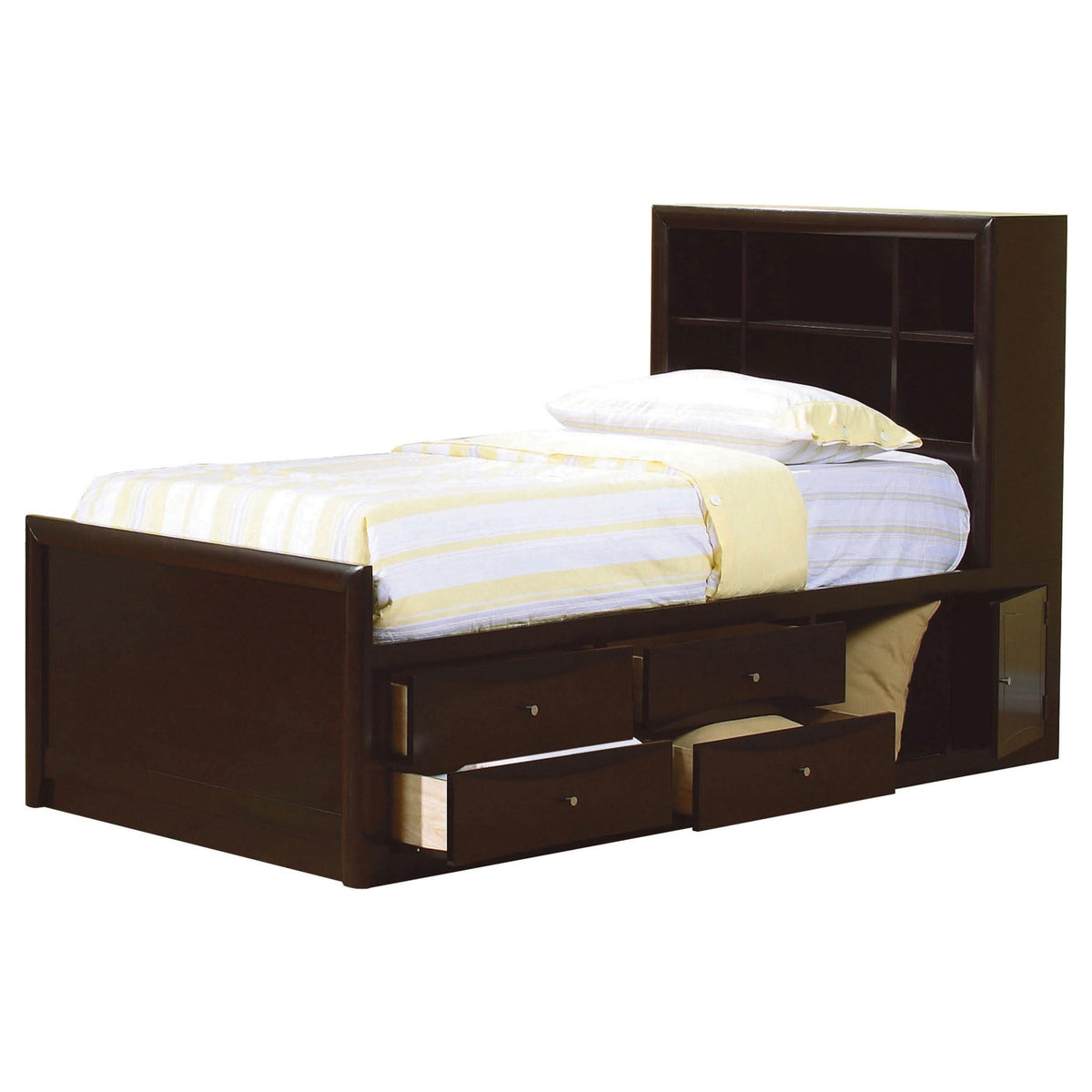 Cama con librería y almacenaje Phoenix Wood Twin Cappuccino