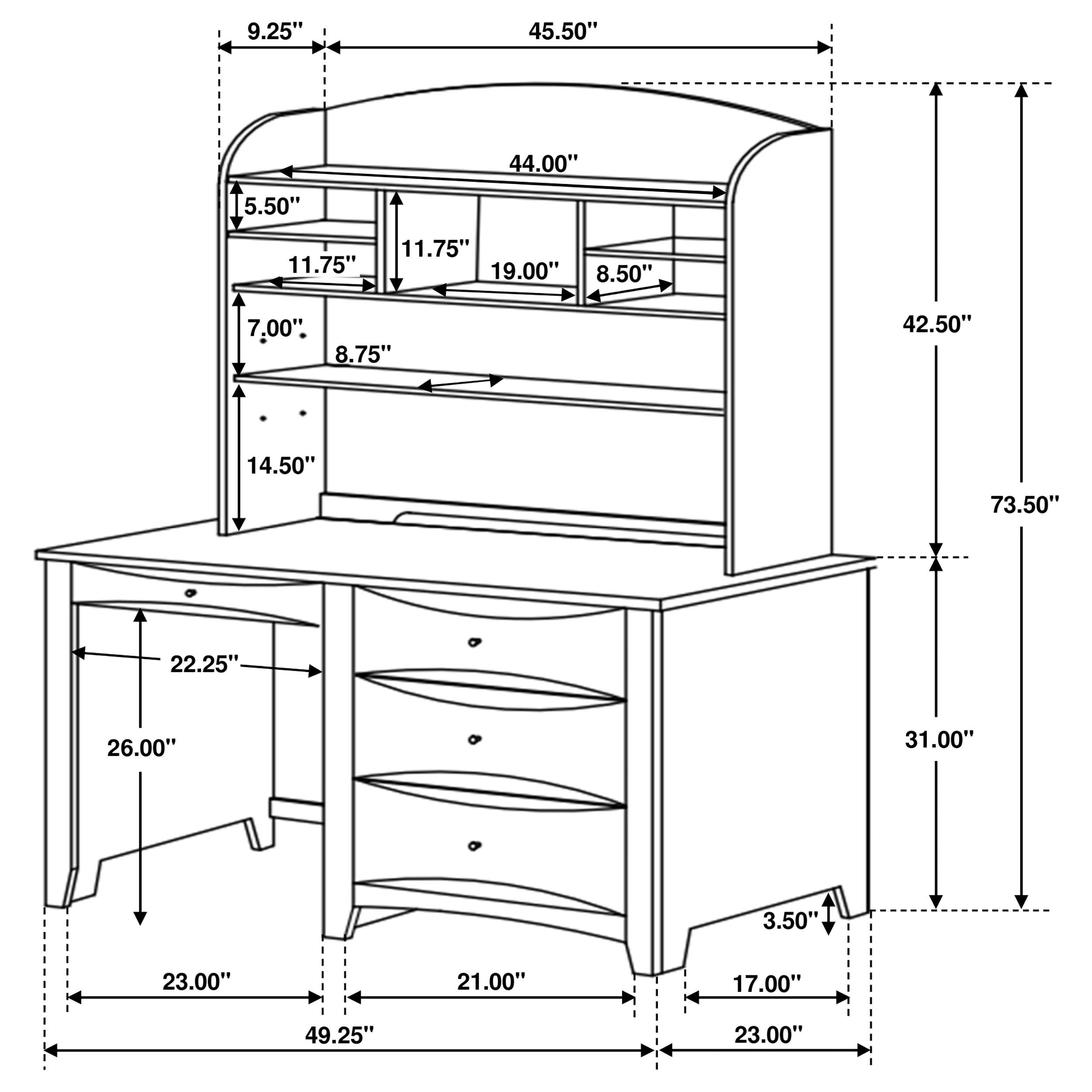Phoenix 49-inch 3-drawer Computer Desk with Hutch Cappuccino