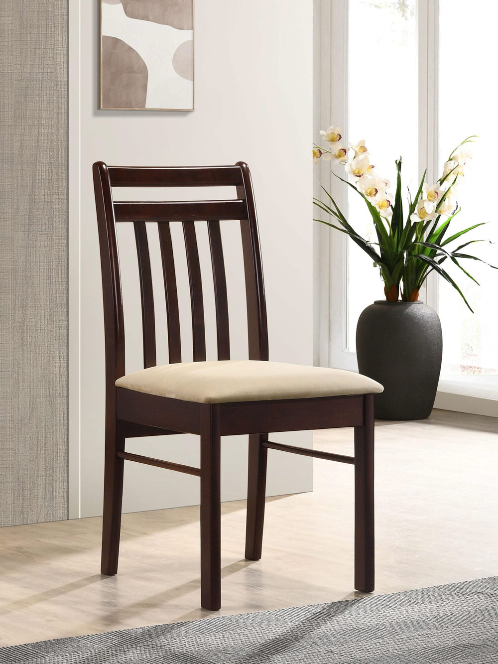 Silla de comedor de madera con respaldo de listones Phoenix, color capuchino