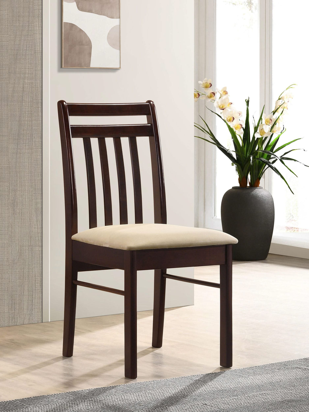Silla de comedor de madera con respaldo de listones Phoenix, color capuchino