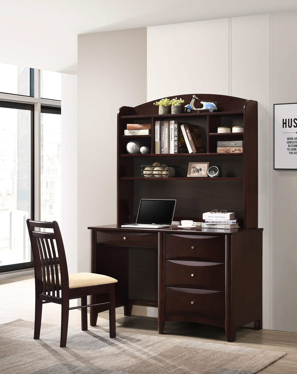 Silla de comedor de madera con respaldo de listones Phoenix, color capuchino