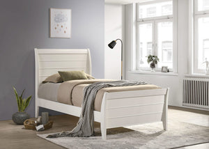 Cama individual Selena Wood con paneles en color blanco crema