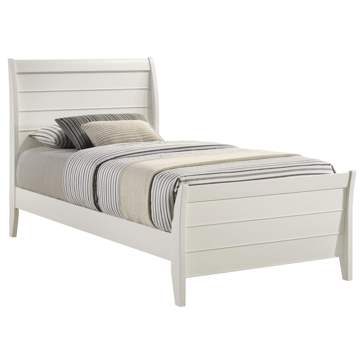 Cama individual Selena Wood con paneles en color blanco crema