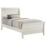 Cama individual Selena Wood con paneles en color blanco crema