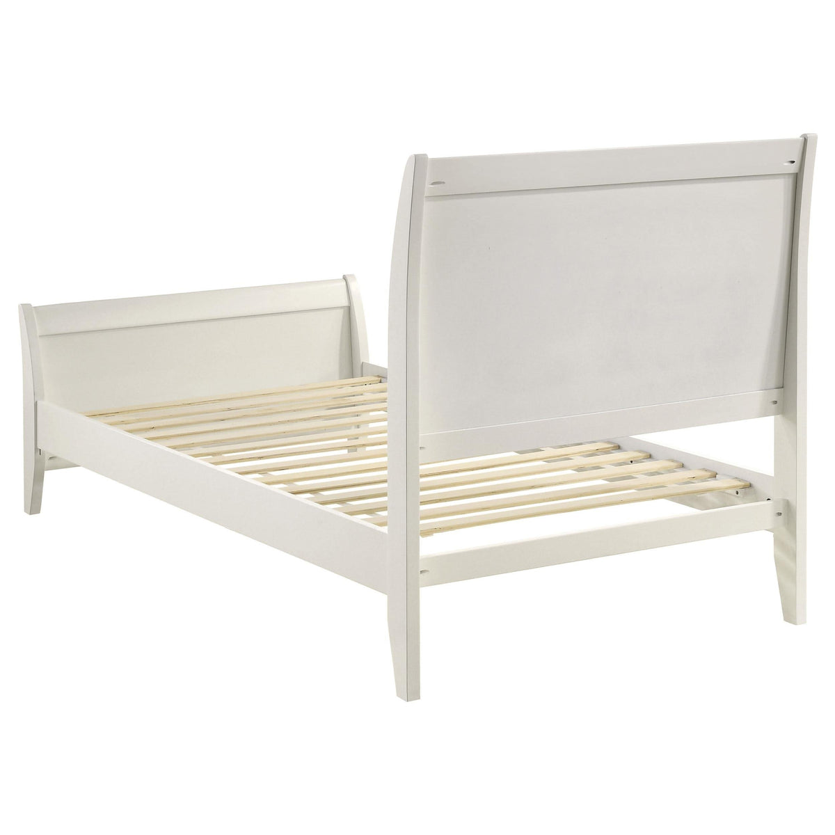Cama individual Selena Wood con paneles en color blanco crema