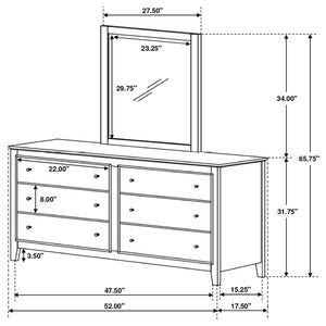 Selena 6-drawer Dresser with Mirror Cream White