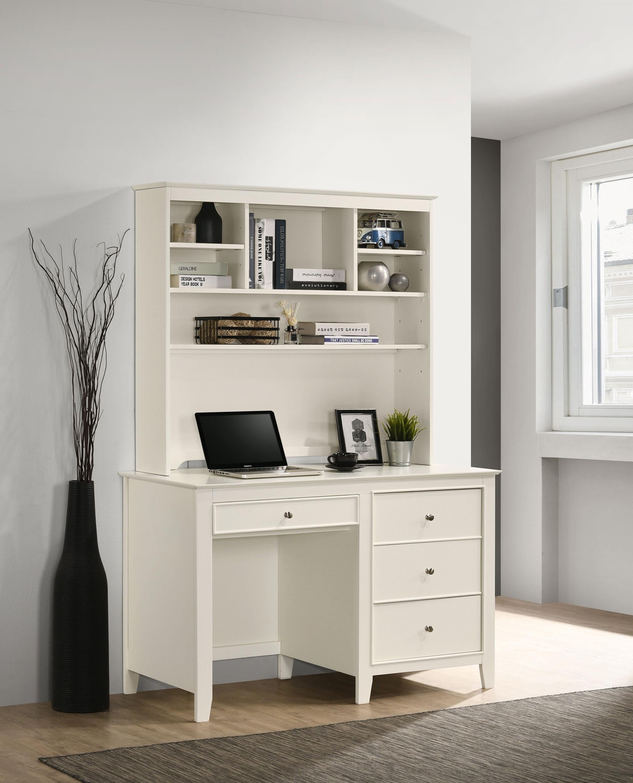 Selena 48-inch 3-drawer Computer Desk with Hutch Cream White