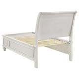Cama individual con paneles de almacenaje Selena Wood en color blanco crema
