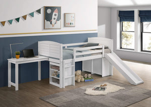Cama alta Millie Twin Workstation con colchón de 18 cm, color blanco