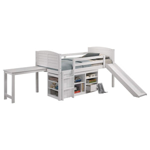 Cama alta Millie Twin Workstation con colchón de 18 cm, color blanco